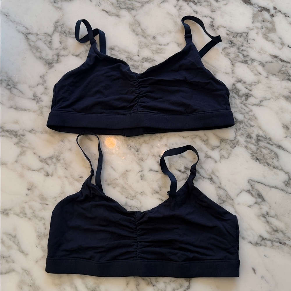 NWOT Quince Navy Blue Micromodal Ruched Bralette (2-pack) Sz M Adjustable - Picture 4 of 8